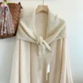 Premium 100% wool hollow triangle scarf shawl knitwear for women, cozy and stylish everyday wear. - Beige
