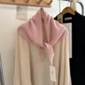 Pink wool triangular scarf winter cozy neck warmer knit kerchief solid color fashion chic - Pink