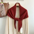 Red wool knit triangle scarf for women, warm lazy style fashion chic winter shawl. - Red