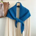 Blue wool knitted triangular scarf detail closeup cozy style winter warm fashion shawl accessory - Navy Blue