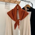 Orange wool triangular scarf women winter warm solid color stylish neck warmer soft cozy 100% wool - Orange