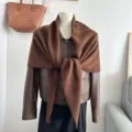 Solid color 100% wool triangular scarf women winter warm knitted shawl fashion neck warmer - Caramel Coffee