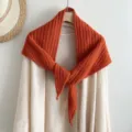 Orange knit wool triangular scarf for women, cozy warm autumn fashion shawl variant. - Persimmon Orange