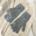 Grey knitted gloves with single wooden button warm winter touch screen daily wear warm chic accessories - One Size / Gray