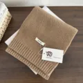 Brown 100% pure wool knitted scarf, soft winter warm ribbed scarf detail for men and women. - Camel