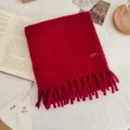 Red wool short scarf with tassels, cozy winter neck warmer and stylish fashion accessory. - Red / 170*22cm