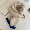 Cozy winter knitted scarf with colorful dots and blue ends, casual warm couple neck warmer. - Rice Blue / 145*21cm