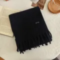 Black wool winter tassel scarf short warmth fashion knitted neck warmer couple classic accessory - Black / 170*22cm