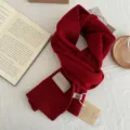 Cozy red knitted cashmere wool scarf for women and men, winter warm winter neck wear. - 156*22cm / Red