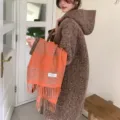 Korean classic wool plaid fringed scarf for autumn and winter, warm and cozy winter accessory. - 180*30CM / Orange