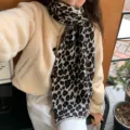 Classic leopard print knitted winter scarf for women, warm stylish wool neckerchief apparel. - 3# White Leopard Print