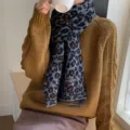Classic leopard print knit scarf for women, warm winter fashion casual cozy neck warmer. - 1# Gray Blue Leopard Print