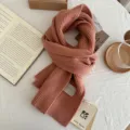 Cozy knit winter scarf in warm red color, soft wool feel accessory for cold weather daily wear. - 156*22cm / Dusty Pink