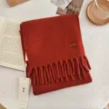 Rust brown wool winter fringe scarf, warm short knitted neck warmer for women and men. - Pumpkin Orange / 170*22cm