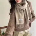 Korean style classic plaid winter warm scarf with fringe for women and men cozy tassel neck. - 180*30CM / Khaki