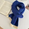 Winter blue knit scarf with colorful speckles and cream ends cozy stylish warm casual winter accessory - Blue / 145*21cm