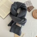 Classic knitted wool scarf for men and women, warm winter cashmere feel neck wrap in dark grey. - 156*22cm / Gray