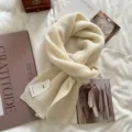 Solid color knitted wool cashmere scarf winter warm soft casual neck wrap for women and men - Cream