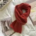 Winter warm solid color knitted scarf for women, cozy and versatile cashmere feel shawl. - Maple Red