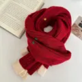 Winter red knitted scarf with colorful speckles and beige ends for cozy daily wear. - Red / 145*21cm