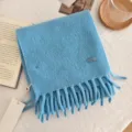 Cozy winter blue knitted woolen scarf for women and men, warm tassel design, stylish daily wear. - Sky Blue / 170*22cm