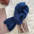Blue knitted wool winter scarf for women, warm soft solid color casual neck warmer. - Dark Blue