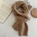 Cozy brown knitted scarf for women and men, classic ribbed winter warm fashion neck warmer. - 156*22cm / Khaki