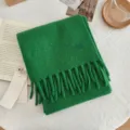 Green knitted fringe winter scarf, cozy warm short woolen neck warmer for women and couples. - Green / 170*22cm
