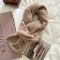 Solid color knitted winter scarf for women, warm cashmere feel neckerchief shawl, beige. - Khaki Beige