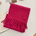 Hot pink wool knitted scarf for women winter warm fringe tassel cozy fashion winter neck warmer - Rose Red / 170*22cm
