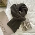 Solid color knitted winter scarf, warm cozy woolen neck wrap, stylish couple cashmere shawl. - Greenish Brown