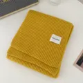 Solid yellow knitted winter scarf, warm woolen thick neck wrap accessory for women. - Yellow