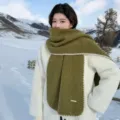 Cozy wool-blend winter scarf with blanket stitch edge for women, warm and stylish daily wear. - Mustard Green