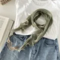 Green pleated skinny scarf with leaf pendant, chic stylish neckerchief accessory for women. - 130*16cm / Army Green