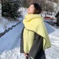 Winter warm yellow wool scarf with black locked edge, cozy soft Korean style neckerchief. - Yellow