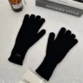 Black knit gloves, winter warm solid color five-finger gloves, versatile daily wear. - One Size / Black