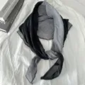 Black and grey color block cotton linen scarf, versatile diamond square shawl for women. - Black and Gray