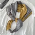 Two tone color block cotton linen scarf women versatile spring autumn thin triangle shawl - Ginger Gray