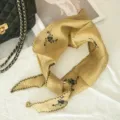 Spring fairy style floral embroidered triangular scarf headwear fashion hair accessory detail - Apricot Beige