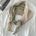 Two-tone cotton linen scarf diamond square wrap stylish pink green spring autumn shawl - Light Green Beige