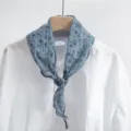Cotton floral triangular scarf neckerchief for women, stylish spring summer shirt accessory. - Light Blue