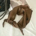 Brown pleated triangle headscarf with floral embroidery and lace trim for stylish women. - Coffee