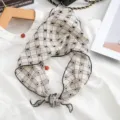 Korean style plaid embroidered mini scarf spring thin neckerchief hair band bag ribbon - Beige