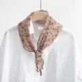 Brown floral cotton triangle scarf for women, sweet pastoral style neckerchief accessory. - Apricot Pink