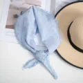 Retro Blue Polka Dot Lace Triangle Scarf Cotton Pastoral Headscarf Women Hair Accessory - Light Blue