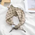 Chic plaid embroidered small scarf and hair band with lettuce edge, perfect for daily styling. - Khaki