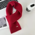 Red knitted cross short scarf warm wool blend winter neck warmer stylish versatile accessory - Red / 80*12cm