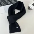 Black knitted cross scarf short winter warm neck warmer stylish cozy winter accessory - Black / 80*12cm