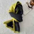 Color block knitted scarf for women, soft warm winter neck wrap in black and lime green fashion. - Bronze Green