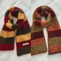 Korean style double-sided color block striped knitted scarf winter warm couple wool muffler - Autumn Red